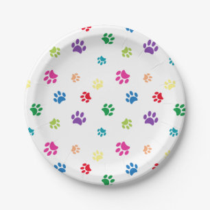Rainbow Painted Paw Prints Pet Party Paper Plates