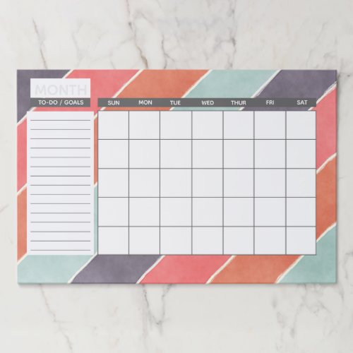 Rainbow Painted Stripes Monthly Clanedar Paper Pad