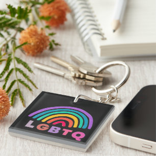 Rainbow painted with LGBTQ lettering Keychain