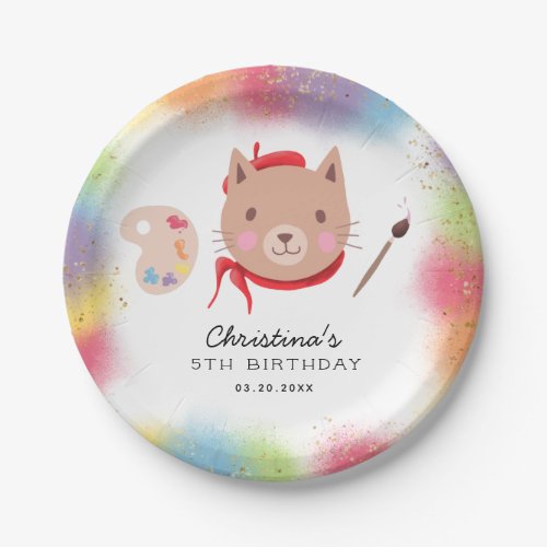Rainbow Painting Party Kitty Cat Birthday Paper Plates