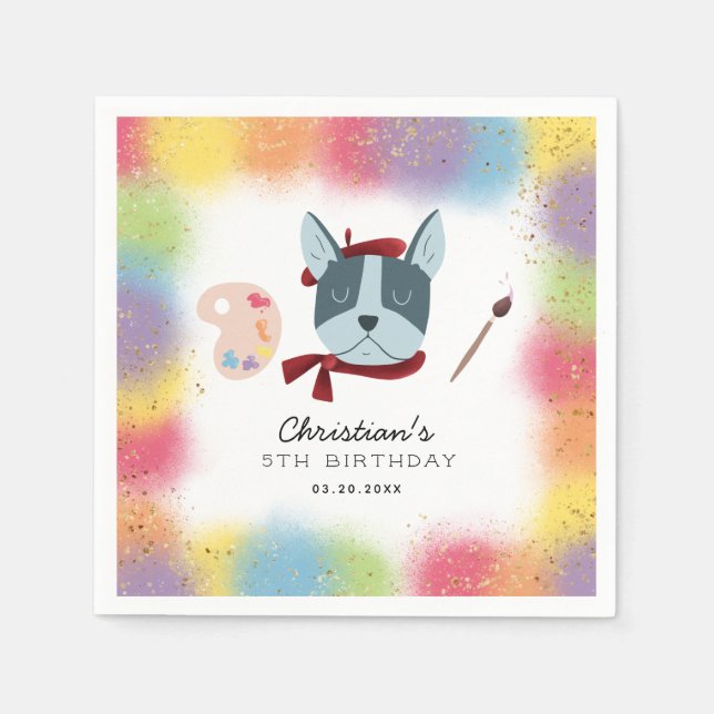 Rainbow Painting Party Puppy Dog Birthday Napkins (Front)