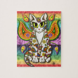 Rainbow Paisley Fairy Cat Fantasy Art Puzzle