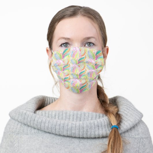 Rainbow Paisley Pattern Abstract Floral Adult Cloth Face Mask (Worn)
