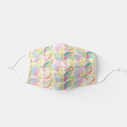 Rainbow Paisley Pattern Abstract Floral Adult Cloth Face Mask (Front, Unfolded)