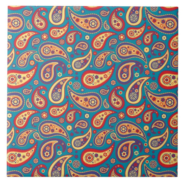Rainbow Paisley Retro Pattern Tile (Front)