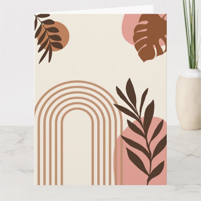 Rainbow Palm Leaf Sun, Boho Abstract Geometric Art Card (Front)