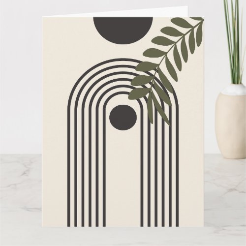 Rainbow Palm Leaf Sun, Boho Abstract Geometric Art Card