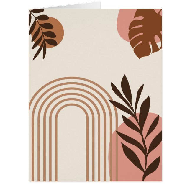 Rainbow Palm Leaf Sun, Boho Abstract Geometric Art Cards (Front)