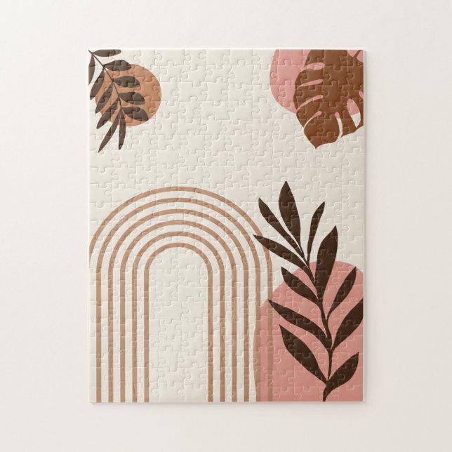 Rainbow Palm Leaf Sun, Boho Abstract Geometric Art Jigsaw Puzzle (Vertical)