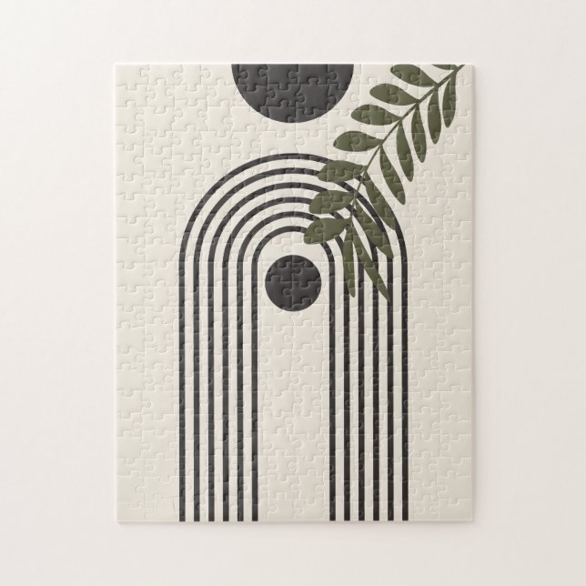 Rainbow Palm Leaf Sun, Boho Abstract Geometric Art Jigsaw Puzzle (Vertical)