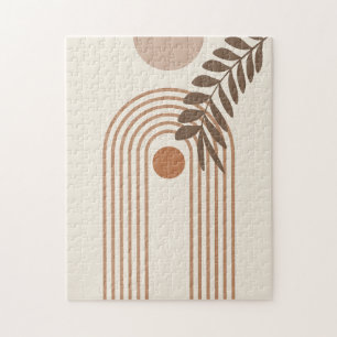 Rainbow Palm Leaf Sun, Boho Abstract Geometric Art Jigsaw Puzzle