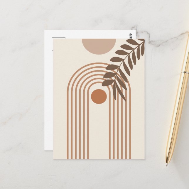 Rainbow Palm Leaf Sun, Boho Abstract Geometric Art Postcard (Front/Back In Situ)