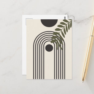 Rainbow Palm Leaf Sun, Boho Abstract Geometric Art Postcard