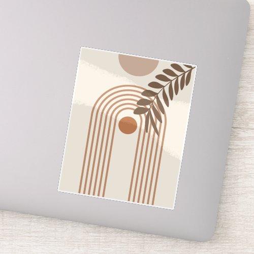 Rainbow Palm Leaf Sun, Boho Abstract Geometric Art Sticker