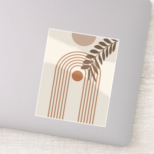 Rainbow Palm Leaf Sun, Boho Abstract Geometric Art Sticker (Detail)