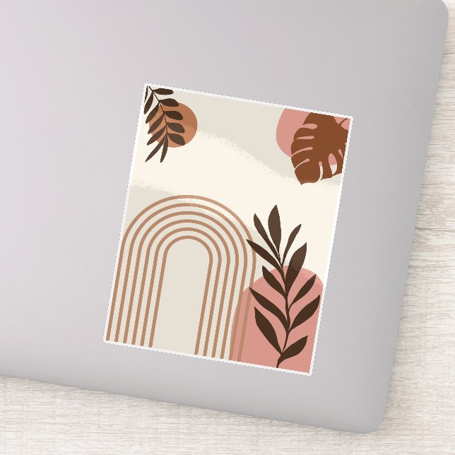 Rainbow Palm Leaf Sun, Boho Abstract Geometric Art Sticker (Detail)