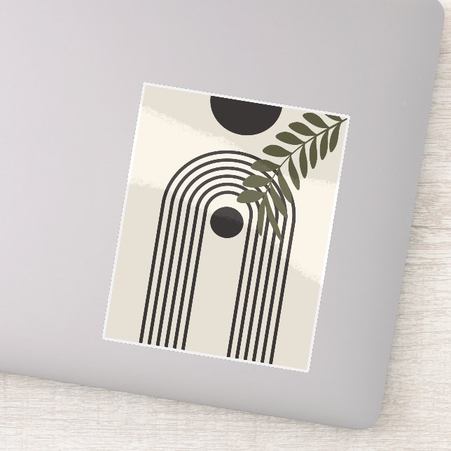 Rainbow Palm Leaf Sun, Boho Abstract Geometric Art Sticker (Detail)