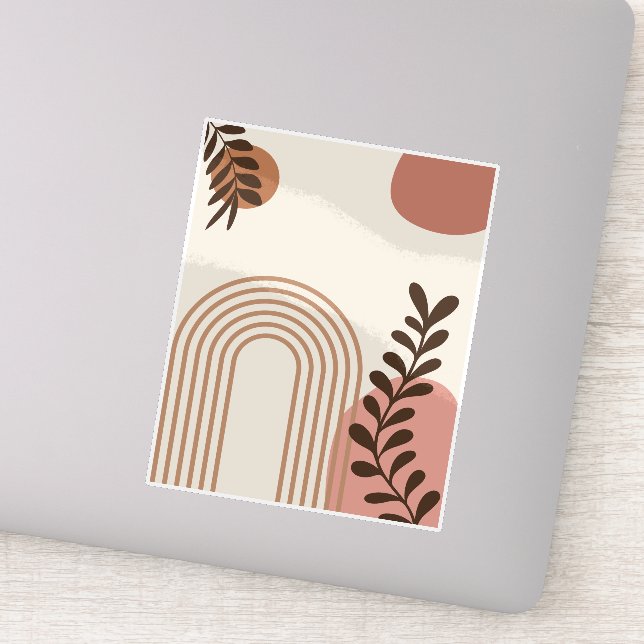 Rainbow Palm Leaf Sun, Boho Abstract Geometric Art Sticker (Detail)