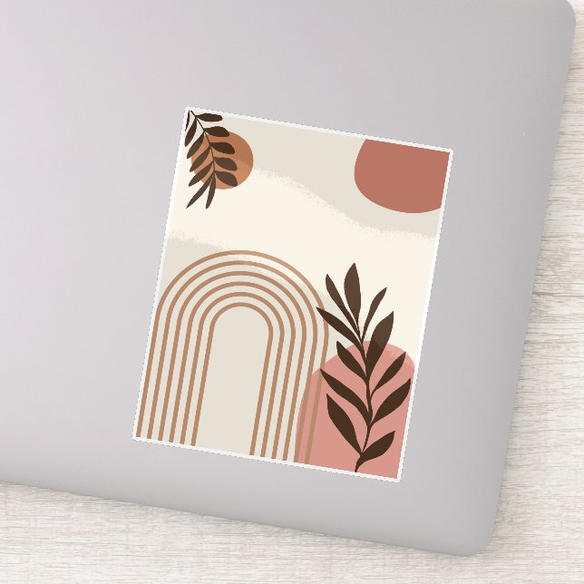 Rainbow Palm Leaf Sun, Boho Abstract Geometric Art Sticker (Detail)
