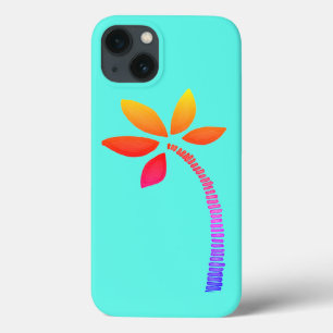 Rainbow palm tree drawing with blue background iPhone 13 case