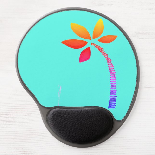 Rainbow palm tree drawing with blue background gel mouse pad (Front)