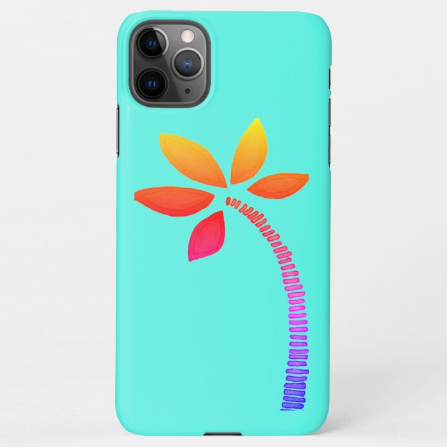 Rainbow palm tree drawing with blue background iPhone case (Back)