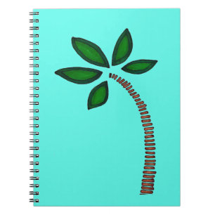 Rainbow palm tree drawing with blue background notebook