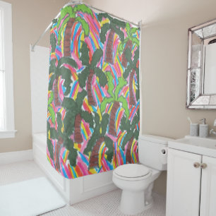 Rainbow Palm Tree Print Shower Curtain