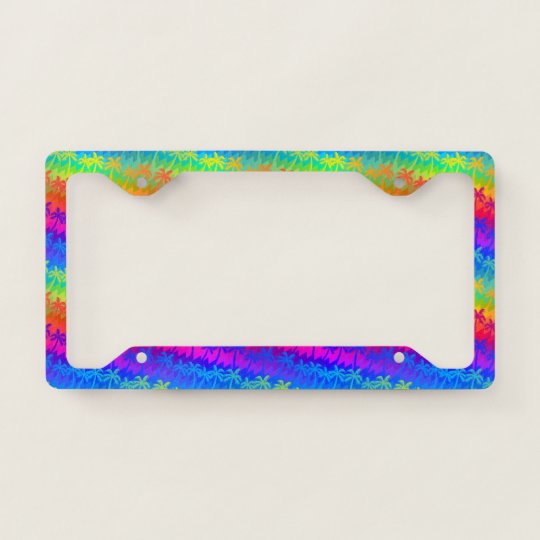 Rainbow palm trees license plate frame