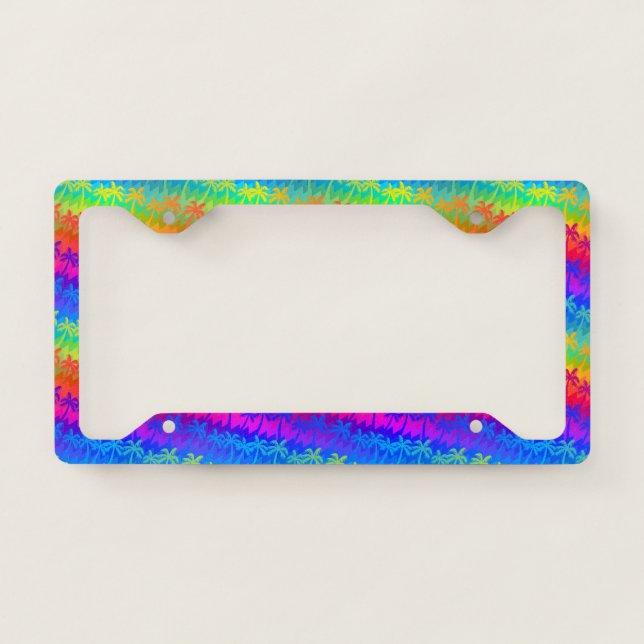 Rainbow palm trees license plate frame (Front)