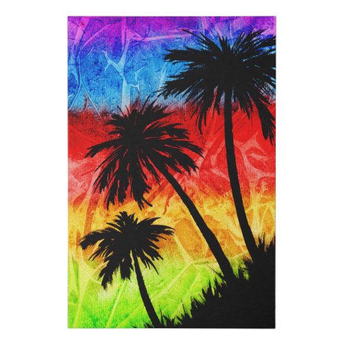 Rainbow Palm Trees Silhouettes Faux Canvas Print