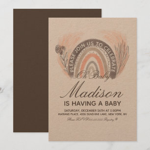 Rainbow Pampas Doodle Bohemian Baby Shower Invitation