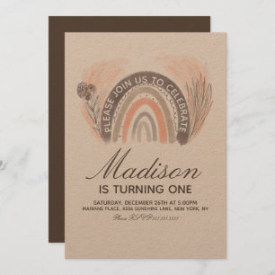 Rainbow Pampas Doodle Bohemian Birthday Rustic Invitation