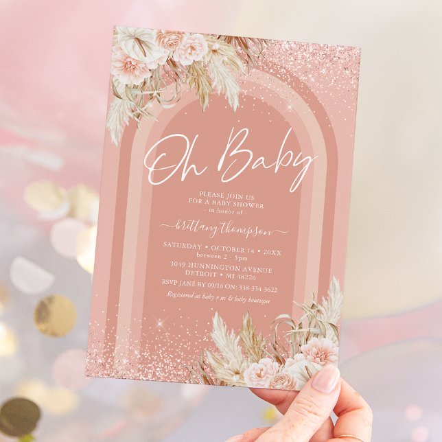 Rainbow Pampas Grass Girl Baby Shower Invitation (Creator Uploaded)
