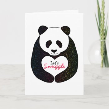 Rainbow Panda Heart Let's Snuggle Valentine's Card by INAVstudio at Zazzle