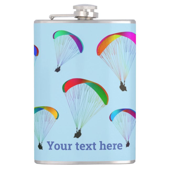 Rainbow parachutes on pale sky blue - paraglider flask (Front)