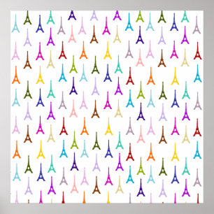 Rainbow Paris Eiffel Tower pattern Poster