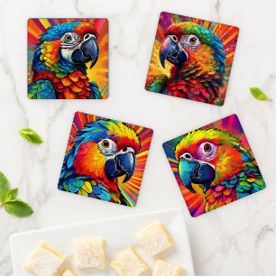 Rainbow Parrots for Bird Lovers Bold and Colorful Coaster Set