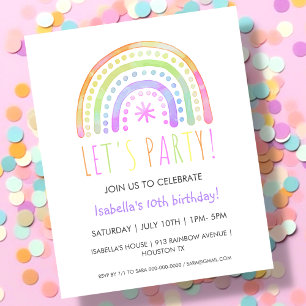 Rainbow Party Birthday Budget Invitation