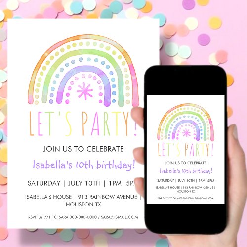Rainbow Party  Birthday Invitation