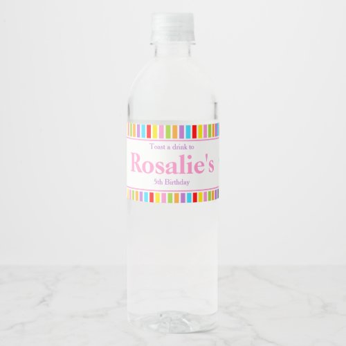 Rainbow Party Birthday Water Bottle Label