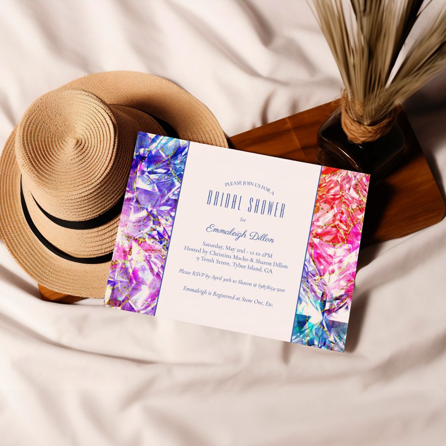 Rainbow Party Color Crystal Gemstone Bridal Shower Invitation