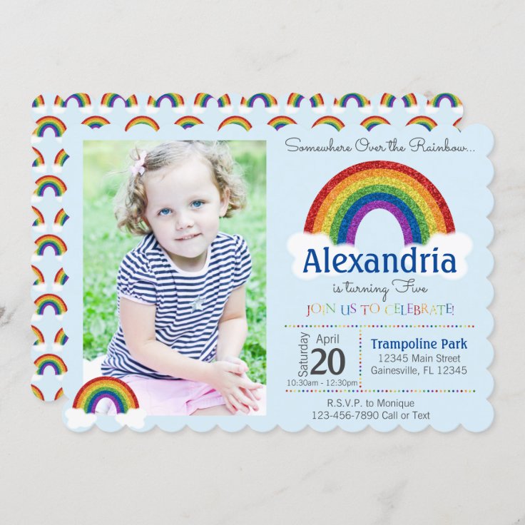 Rainbow Party Invitation with Photo Rainbow Invite | Zazzle