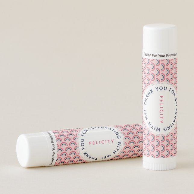 Rainbow Party Personalized Favor Pink Blue Lip Balm (Front)