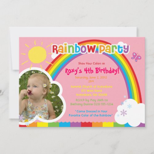 Rainbow Party photo Invitations for girls