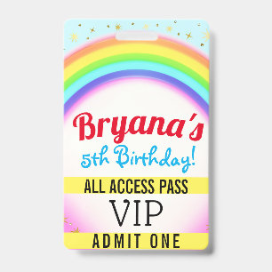 Rainbow Party Sparkle VIP Pass Birthday Party Badge