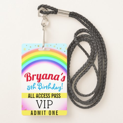 Rainbow Party Sparkle VIP Pass Birthday Party Badge