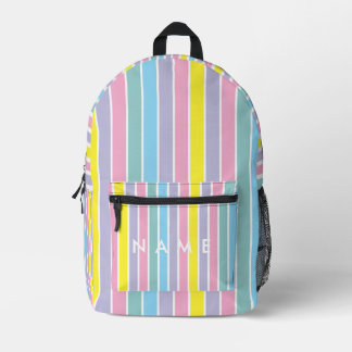 Rainbow Pastal color strip Printed Backpack