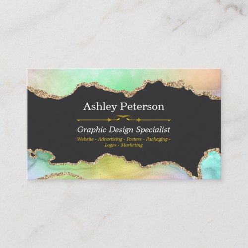 Rainbow Pastel Agate Faux Glitter Business Card