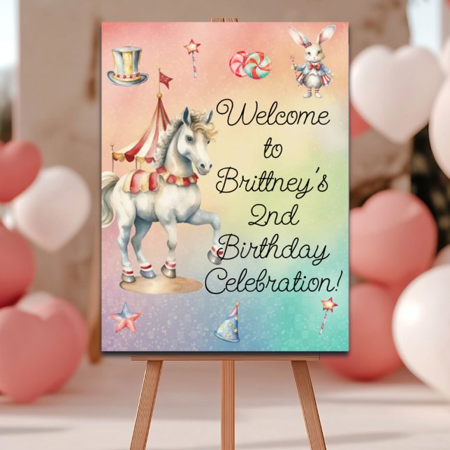 Rainbow Pastel Animals 2nd Birthday Party Welcome Foam Board (Creator Uploaded)